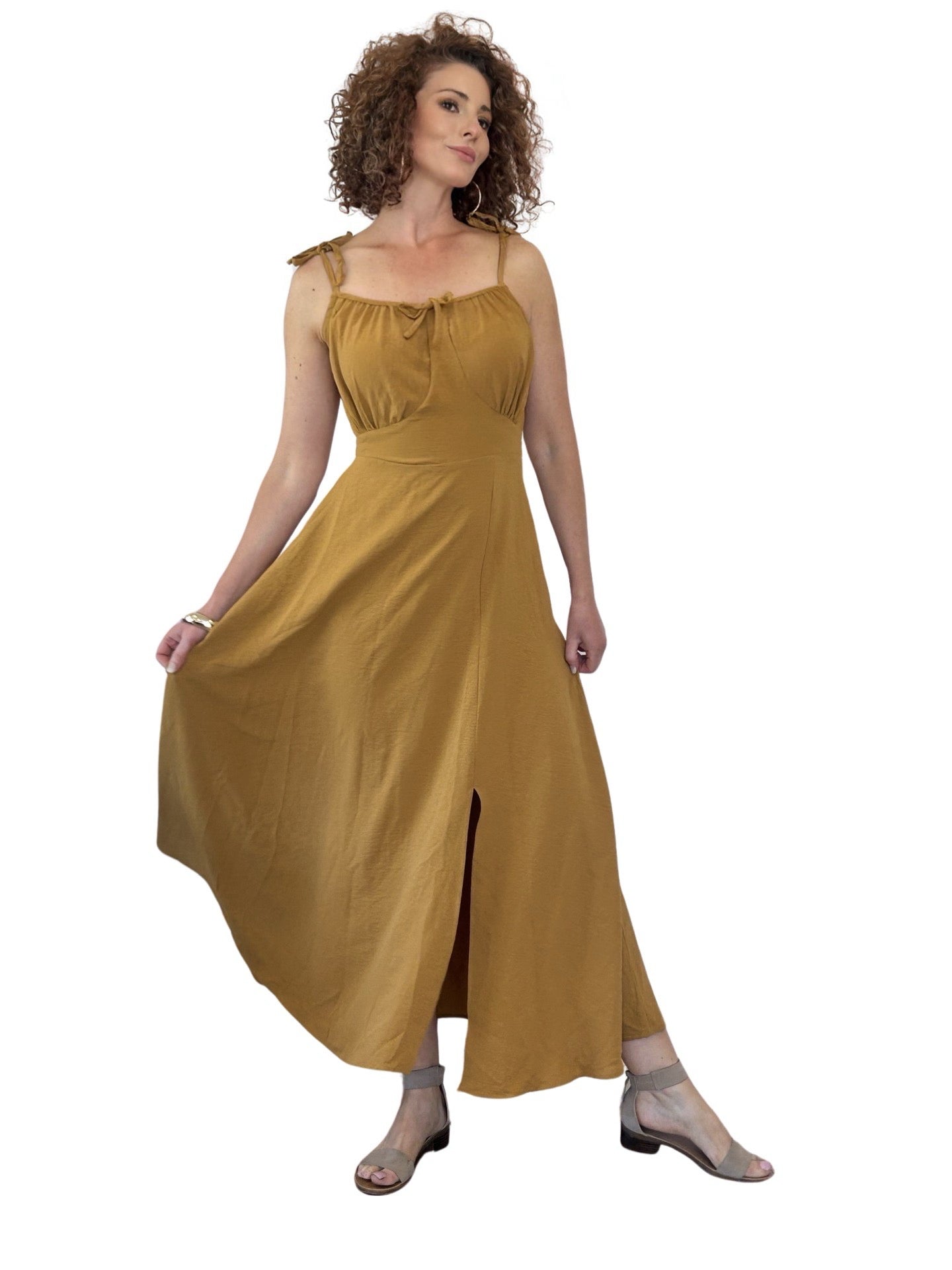 Mustard colour Midi Dress