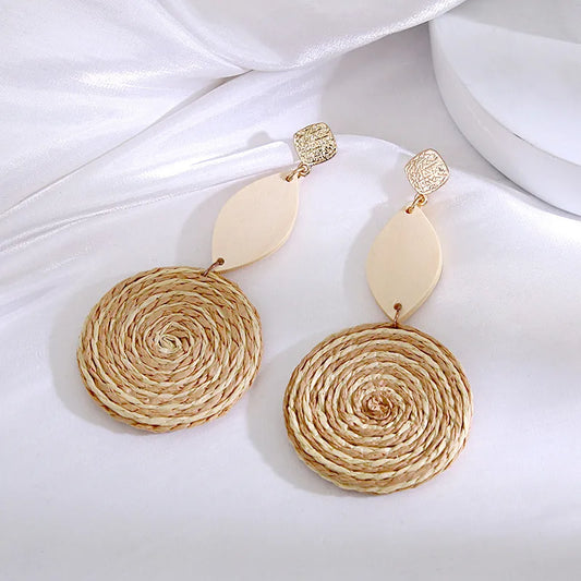 Vacation Round Rattan Handmade Women's Drop Earrings