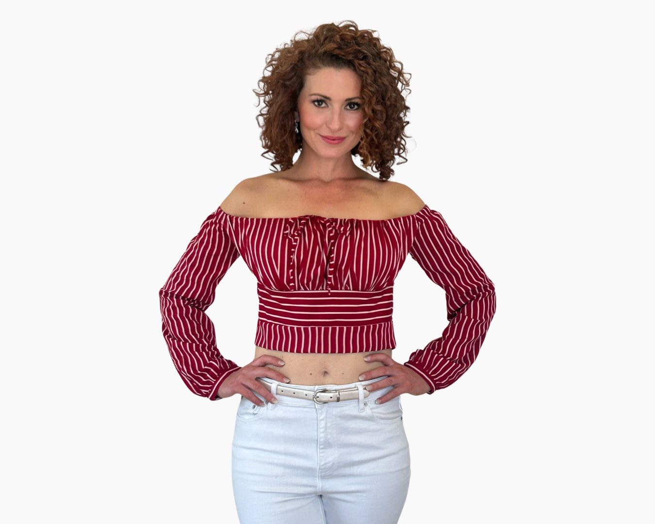 White & Red stripes off shoulder