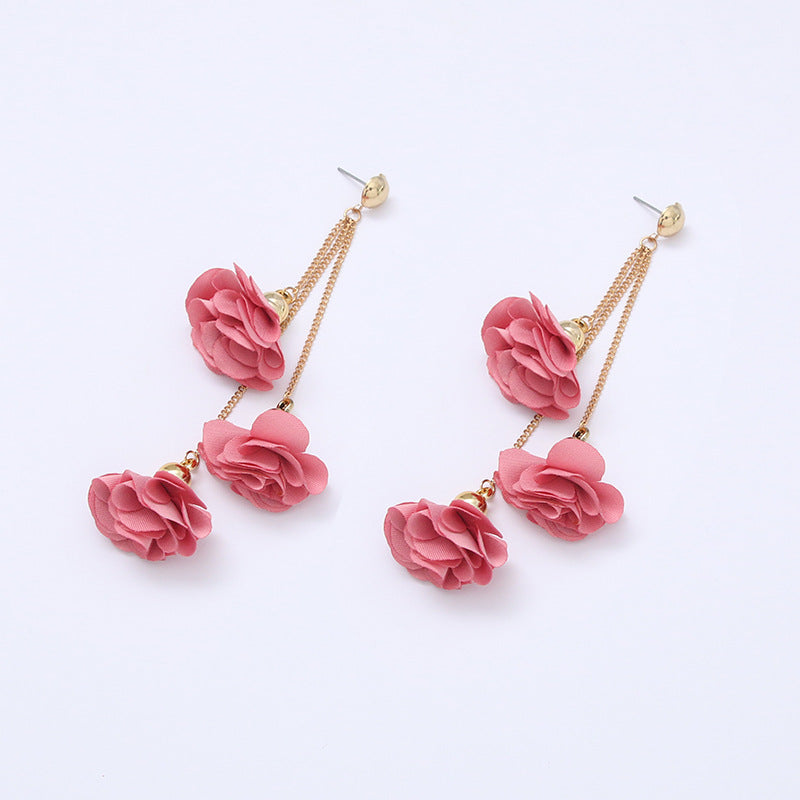 Flower Cloth Metal Handmade Women's Drop Earrings