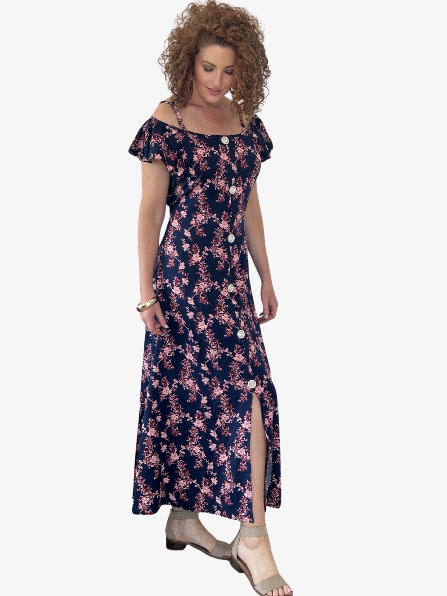 Midi navy blue floral dress