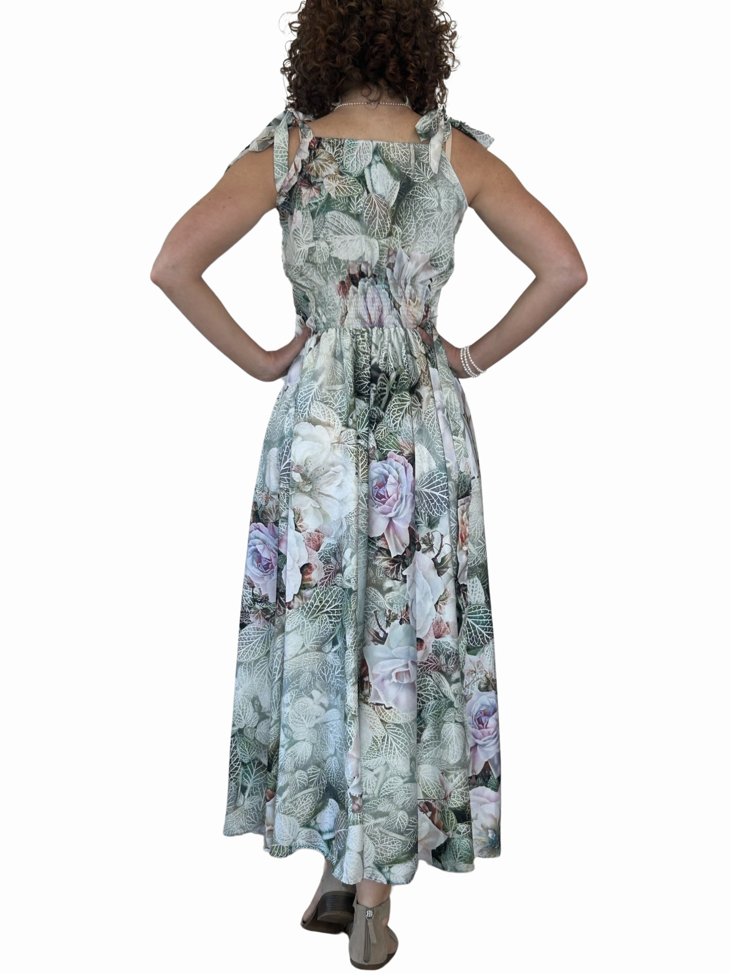 Midi Large floral Green Dress