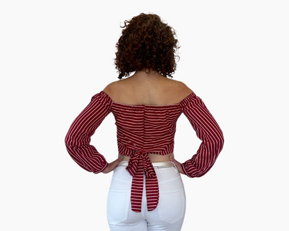 White & Red stripes off shoulder