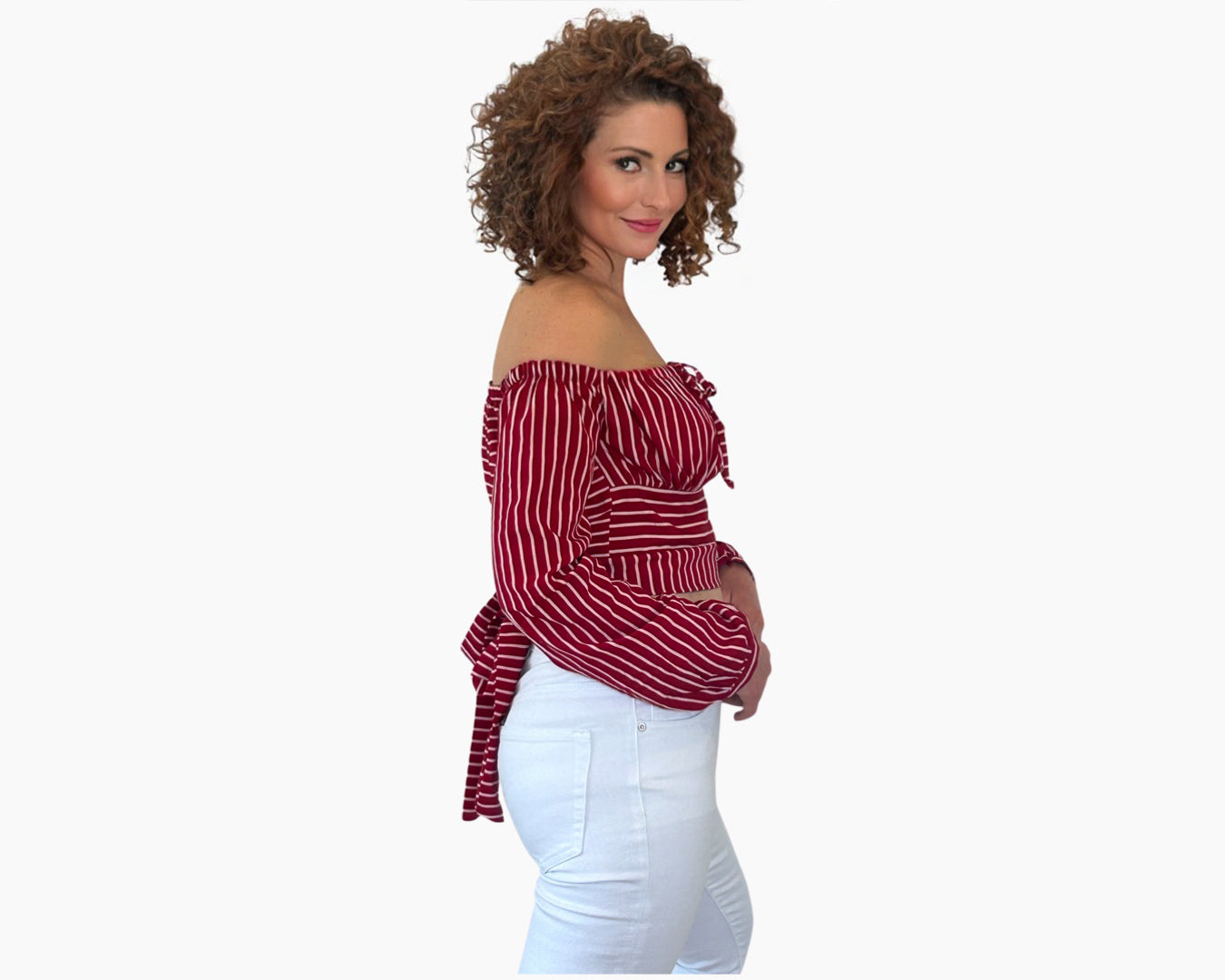 White & Red stripes off shoulder