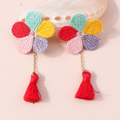 Flower Cloth Tassel Earrings