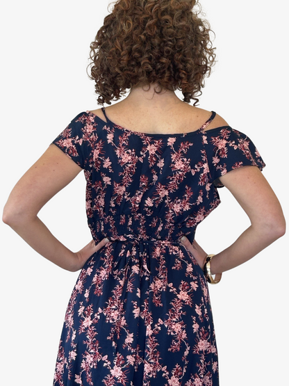 Midi navy blue floral dress