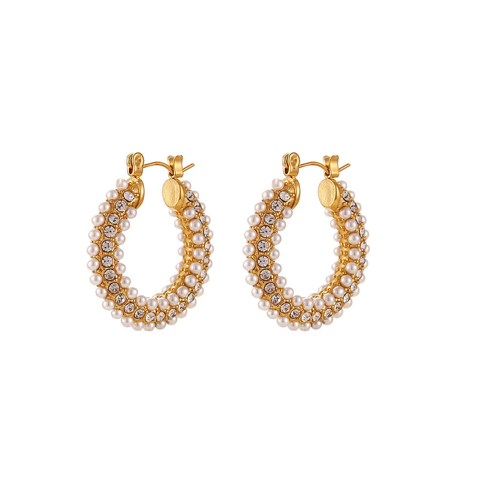 Pearl Zircon Hoop Earrings