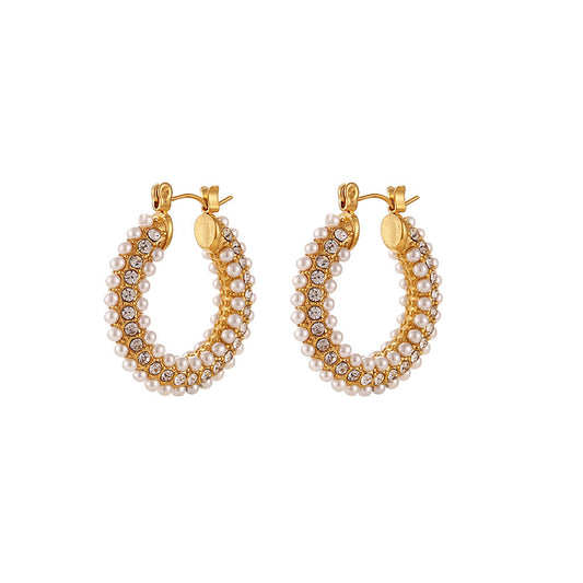 Pearl Zircon Hoop Earrings