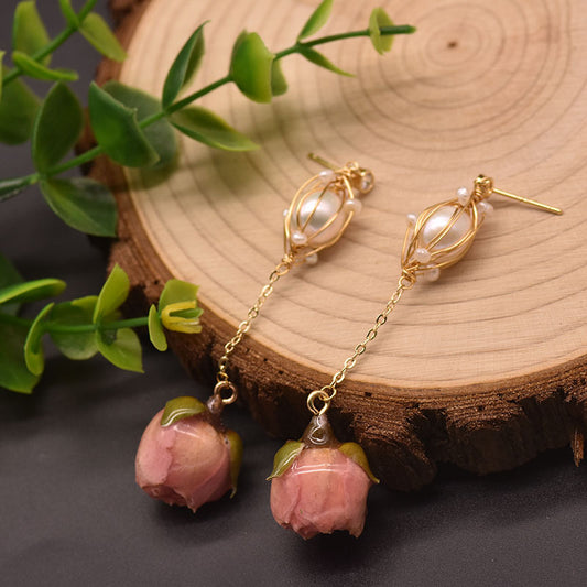 Retro Flower Rose Pearl Drop Earrings