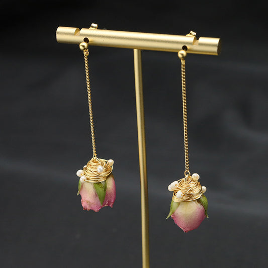 Rose Pearl Drop Earrings