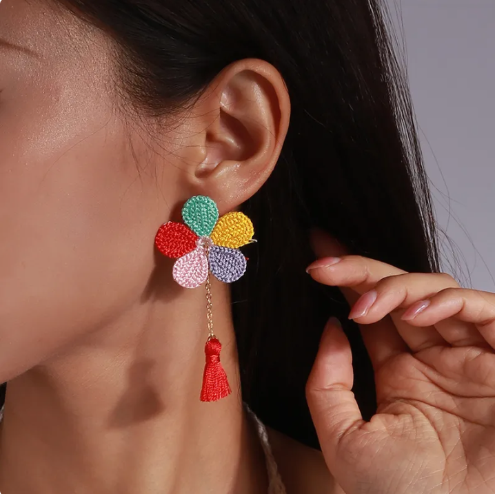 Flower Cloth Tassel Earrings