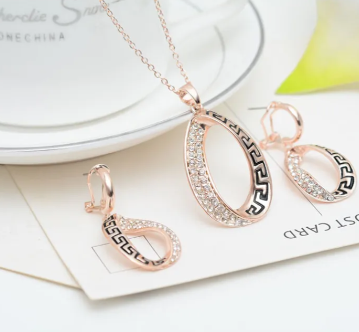 Rose Gold Plated Necklace Earring Set