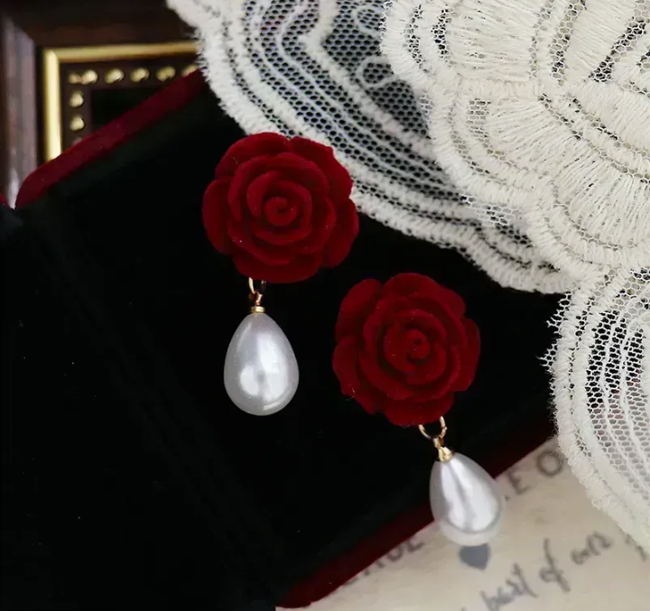 Rose Pearl Drop Earrings