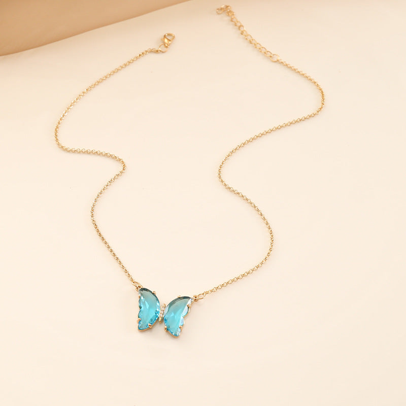 Multicolor glass butterfly necklace