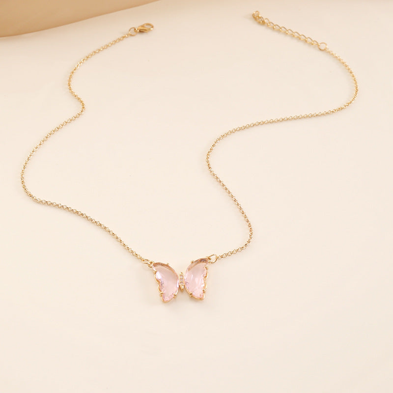 Multicolor glass butterfly necklace