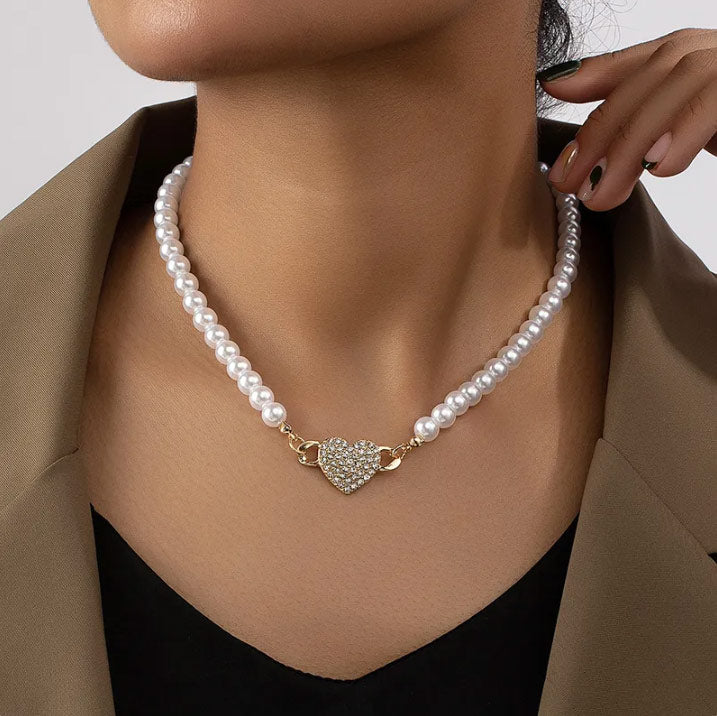 Pearl Necklace with heart shape Pendant